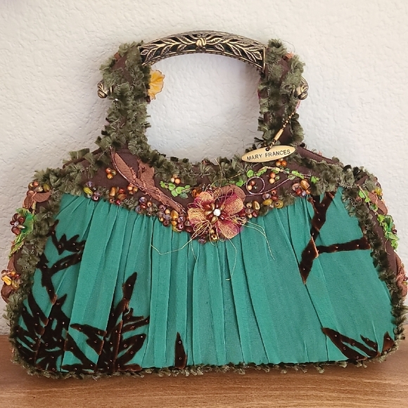 Mary Frances Teal and Floral Embellished Shoulder Bag - Picture 2 of 3